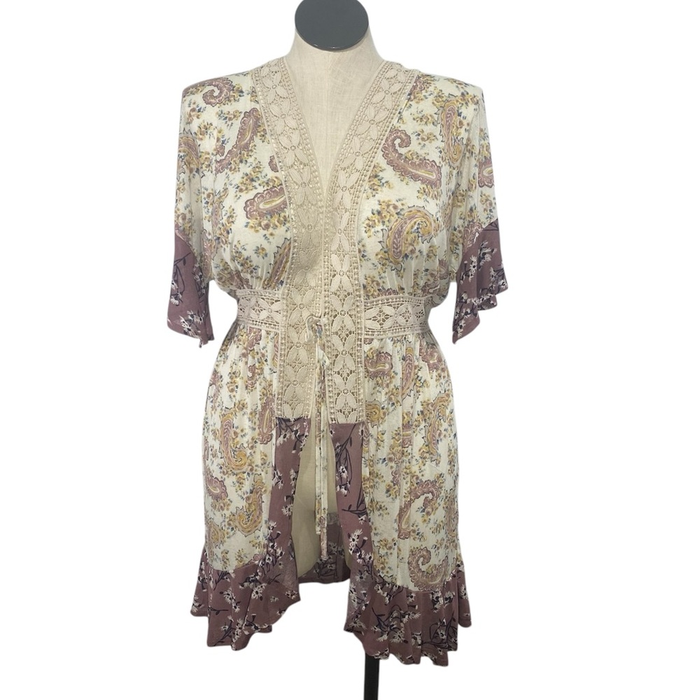 Elegant lace Cato, wild Prairie gardenia cottage core kimono duster size 14/16